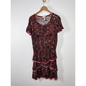 Matilda Jane Helena Tiered Flapper Dress Medium M Floral Knit Flutter Sleeves